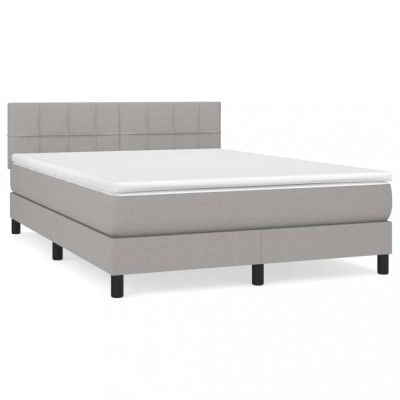 Pat box spring cu saltea, gri deschis, 140x190 cm, textil foto