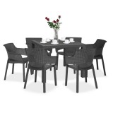 Set mobilier gradina Curver Evody Quartet 6+1, Grafit, Polipropilena, Finisaj Resolith, Masa 95x95x75cm