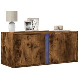 Cumpara ieftin Comodă TV de perete cu lumini LED, stejar fumuriu, 80x31x35 cm
