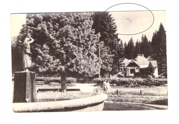 CP Borsec - Vedere din parc, RPR, circulata 1958, animata, mica pata