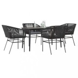 Set de sufragerie de grădină 5 piese neagră Sticlă Poly Rattan