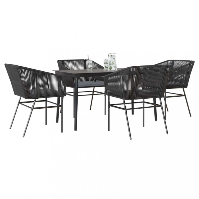 Gossi set de sufragerie de gradina 5 piese neagra sticla poly rattan