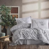 Cumpara ieftin Lenjerie pat dublu,bumbac ranforce,4 piese,gri cu flori,Messina-A1302