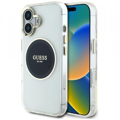 Husa MagSafe pentru Apple iPhone 16, Guess, IML Metal Colored Circle, Neagra foto