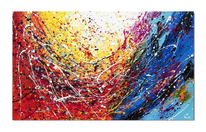 Tablou reproducere Jackson Pollock pictat manual birou, living, Compozitie abstracta, 100x60cm ulei pe panza