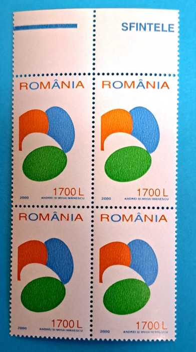 TIMBRE ROM&Acirc;NIA LP 1504/2000 -Sfintele Paști -Bloc de 4 timbre -MNH