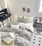 Cumpara ieftin Lenjerie Pat Bumbac 6 Piese Cu Elastic Alb/Gri 180x200 cm