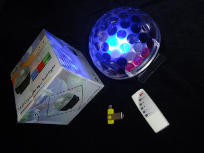 GLOB LUMINOS TELECOMANDA RGB INDOOR LED CRYSTAL MAGIC BALL USB MP3 PARTY DJ foto