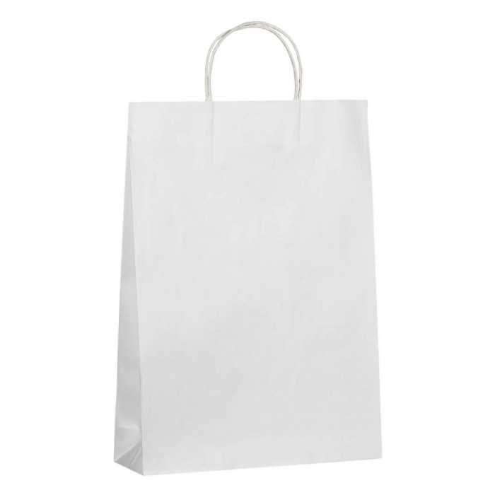Sacosa Cadou, Kraft, Model Alba, Manere Scurte, Dimensiuni 33x46x10 cm