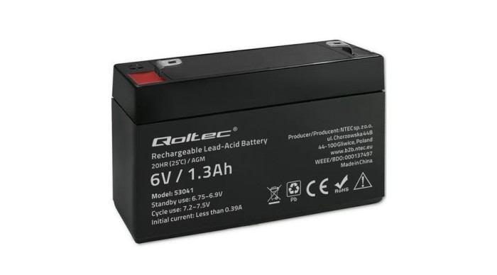 Baterie Qoltec AGM | 6V | 1.3Ah | max 19.5A