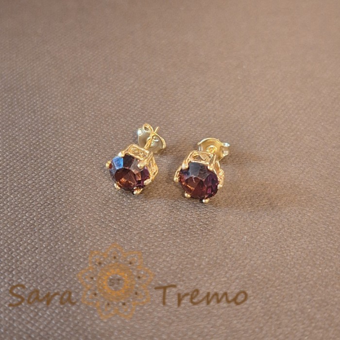 Cercei Placati pe Lobul Urechii cu Cristal Zirconia Mov si Prindere Fluturas