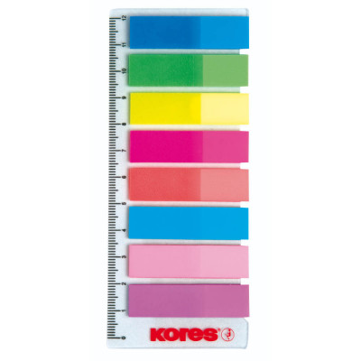 Index din Plastic Kores, 8 Culori, 15 File/Culoare, 12x45 mm, Suport cu Rigla, Indexuri, Evidentiatoare Documente, Evidentiatoare Carti, Evidentiatoar foto