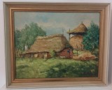 Ulei pe p&acirc;nză in cuțit o lucrare veche semnata, Peisaje, Realism