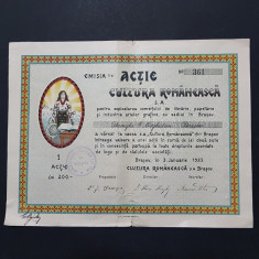 Actiune Cultura romaneasca , 1923 Brasov , actie , titlu , actiuni