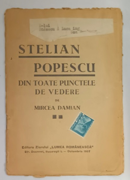 STELIAN POPESCU DIN TOATE PUNCTELE DE VEDERE de MIRCEA DAMIAN , 1937