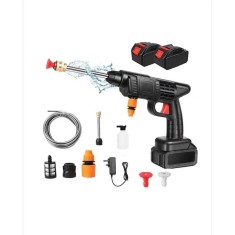Aparat de spalat cu presiune tip Pistol, Portabil cu 2 Acumulatoare de 48V, Putere 500W, 8L/Min, 3 Moduri de jet, Fara fir, Accesorii incluse, Negru