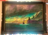 Tablou ulei pe p&acirc;nză semnat Croitoriu 1995 + ramă veche &ndash; peisaj marin