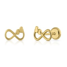 Cercei din Aur 14K, model Infinit cu Inimi, inchidere cu Filet si Protectie