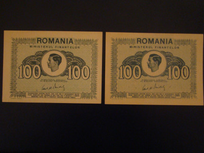 ROMANIA - 100 lei 1945 UNC - 2 Buc. Culori Diferite foto