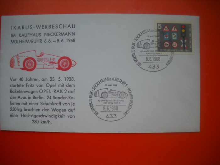 HOPCT PLIC S NR 579 AUTOMOBIL OPEL -IKARUS 1968 GERMANIA -