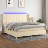 Cumpara ieftin Pat cu arcuri, saltea și LED, crem, 200x200 cm, textil