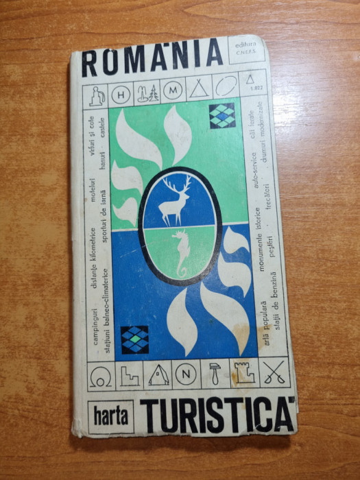 harta romania turistica - din anul 1969 - dimensiuni 90/67 cm