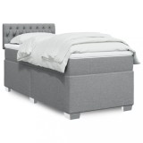 VidaXL Pat box spring cu saltea, gri deschis, 90x190 cm, textil