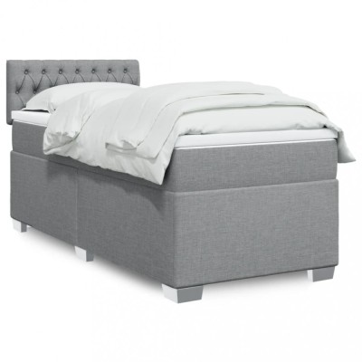 vidaXL Pat box spring cu saltea, gri deschis, 90x190 cm, textil 3288050 foto