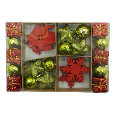 Set de 24 ornamente de brad, Flippy, de tip Glob, Rosu/ Auriu, din polistiren, cu finisaj sclipitor , cutie 3 cm adancime x 20 cm lungime x 14 cm inal foto