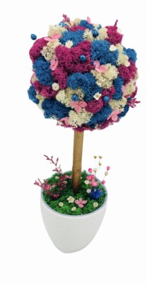 Aranjament floral tip Copacel Pomisor cu licheni naturali stabilizati si plante naturale criogenate si uscate, Eventissimi , Albastru mov, 36 cm, vaza foto