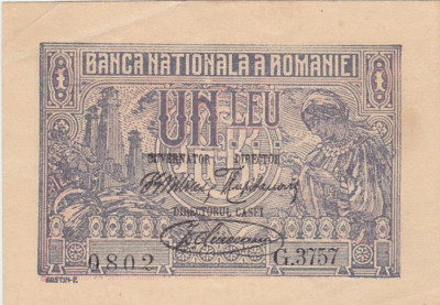 ROMANIA 1 LEU 1920 XF NUANTA DE ROSU PE FATA foto