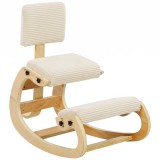HOMCOM Scaun ergonomic pentru genunchi, scaun genunchi cu spătar, aspect cord, scaun de birou pentru acasă, birou, meditație, alb crem | Aosom Romania