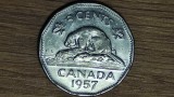 Canada -moneda de colectie dodecagonala- 5 cents 1957 -Elisabeta- senzationala !, America de Nord