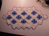 Mileu Macrame Handmade 50x35cm, Margine Roz &amp; Albastră, Decor Vintage, Croșetat Manual