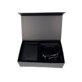 Set cadou pentru barbati, Portofel + Curea, piele naturala, model elegant, Negru, SET15