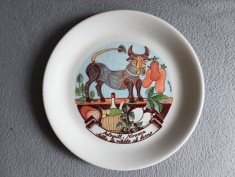 Farfurie decorativă vintage de colecție, ceramică, design Giovanni De Simone, produsă de Ceraminter pentru Autogrill, anii &rsquo;80, Made in Italy, 25cm
