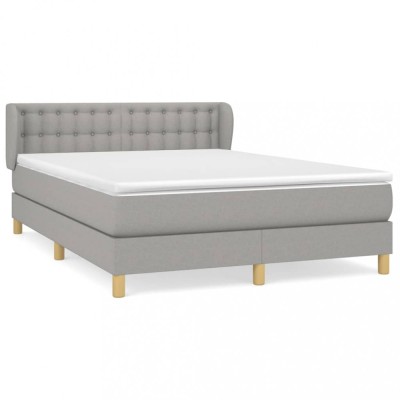 Pat box spring cu saltea, gri deschis, 140x190 cm, textil foto