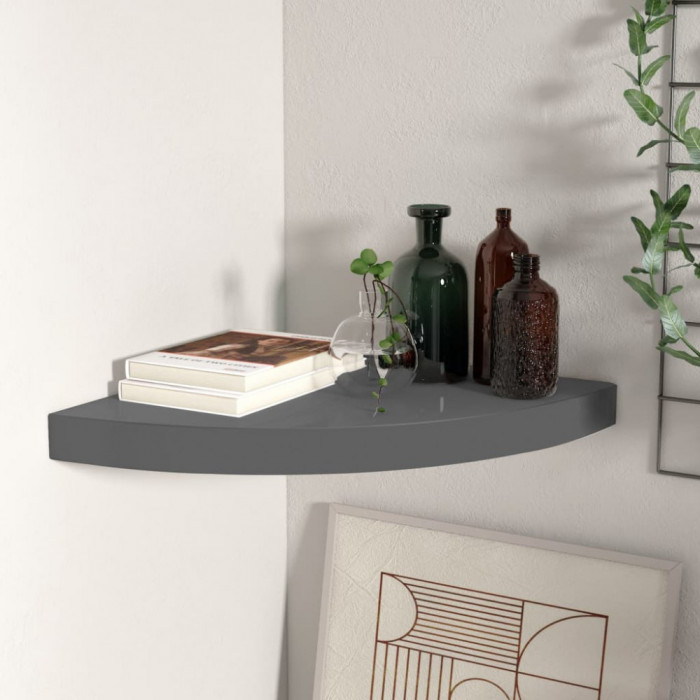 Gossi raft coltar de perete, gri extralucios, 35 x 35 x 3,8 cm, mdf