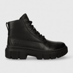 Timberland bocanci de piele Greyfield Leather Boot femei, culoarea negru, cu toc plat, TB0A5ZDR0011