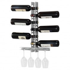 Raft suport pentru sticle cu vin Pfalz 55, 55 x 35 x 7 cm, otel inoxidabil, argintiu, pentru 6 sticle si cu suport pentru 4 pahare foto