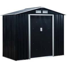 Casuta/magazie/sopron de gradina pentru depozitare unelte, cu structura baza inclusa, otel si PP, gri inchis, 213x130x185 cm