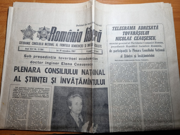 romania libera 19 noiembrie 1987-cuvantarea elenei ceausescu