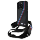 BMW - Leather M Edition Carbon Tricolor Lines &amp;amp; Strap (BMHCP16X23PSVTK) - iPhone 16 Pro Max - Black