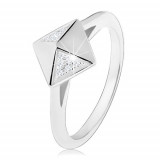 Inel din argint 925 placat cu rodiu, piramidă strălucitoare decorată cu zirconii transparente - Marime inel: 60