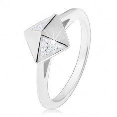 Inel din argint 925 placat cu rodiu, piramidă strălucitoare decorată cu zirconii transparente - Marime inel: 49