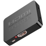 Splitter HDMI TarTek cu 2 porturi, 1 intrare - 2 iesiri, 3D, 4K x 2K, FULL HD, alimentare cablu USB, vizionare 2 monitoare in acelasi timp