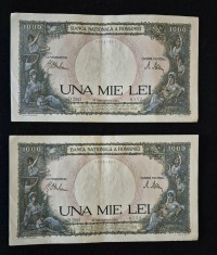 Bancnota 1000 LEI UNA MIE LEI 10 septembrie 1941 Doua bucati serii consecutive