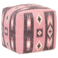 Taburet puf, roz, 45 x 45 x 45 cm, bumbac, design imprimat