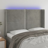 Cumpara ieftin Tăblie de pat cu LED, gri deschis, 147x16x118/128 cm, catifea