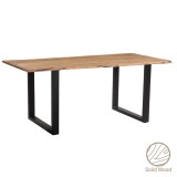 Cumpara ieftin Masa Slim din lemn masiv de acacia picior de culoarea nuc negru 200x100x75.6cm